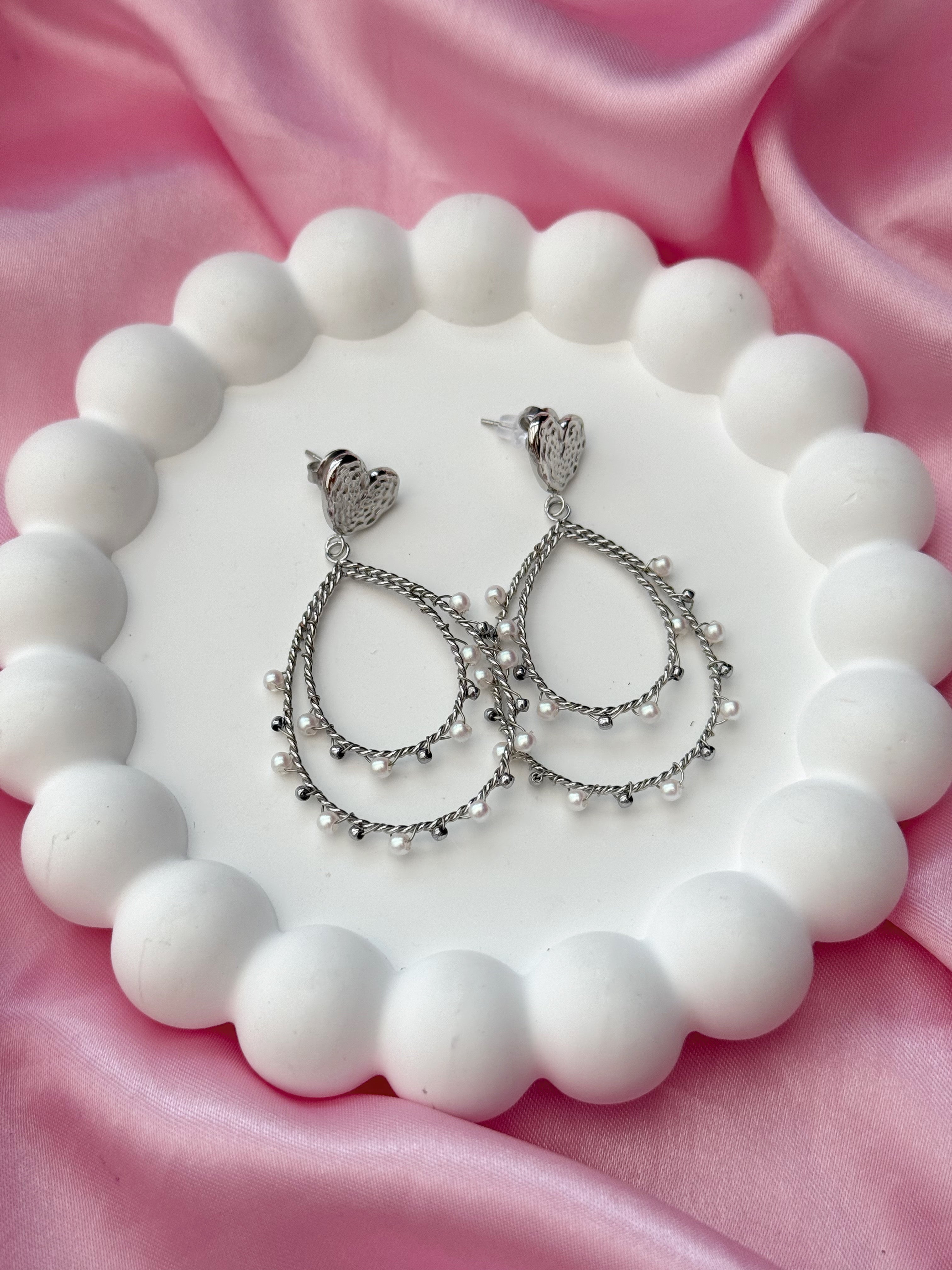 Earrings - Drop Pearls - Silver