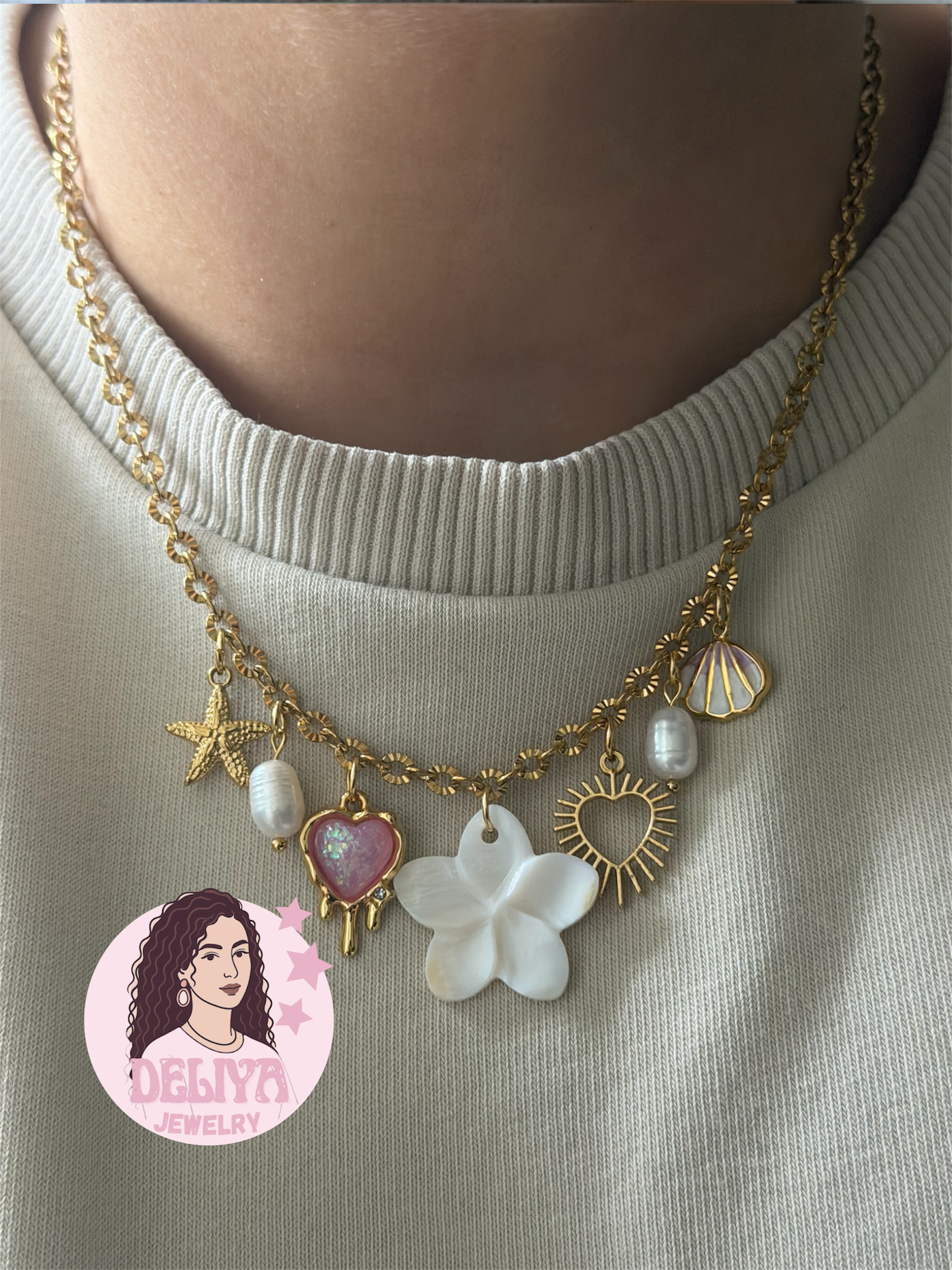 Charm Necklace - Flower Pink