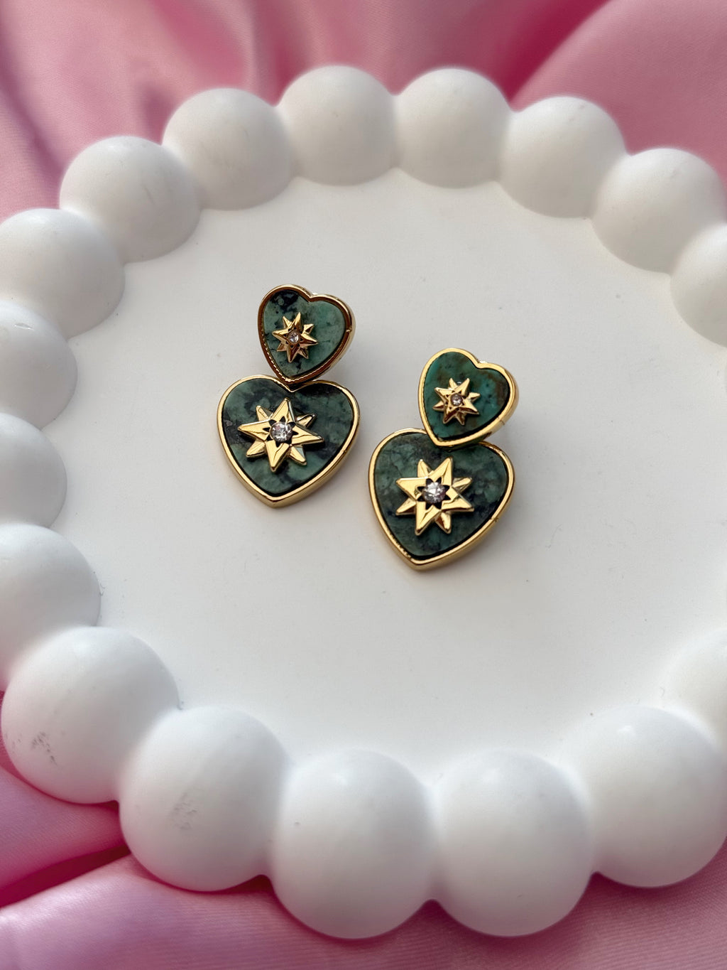 Earrings - Heart with Star - Green