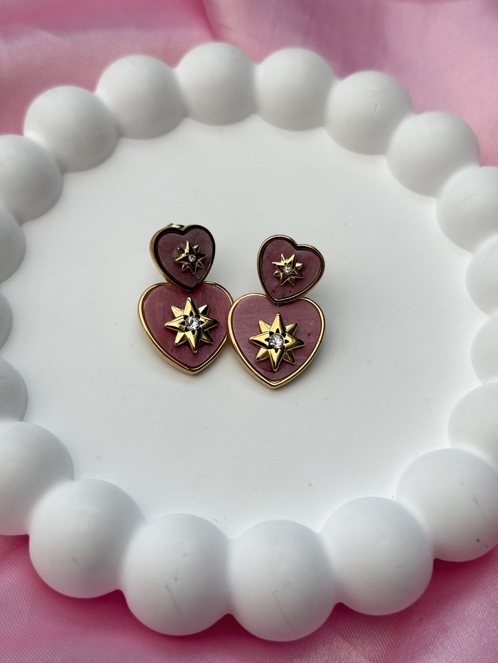 Earrings - Heart with Stars - Pink