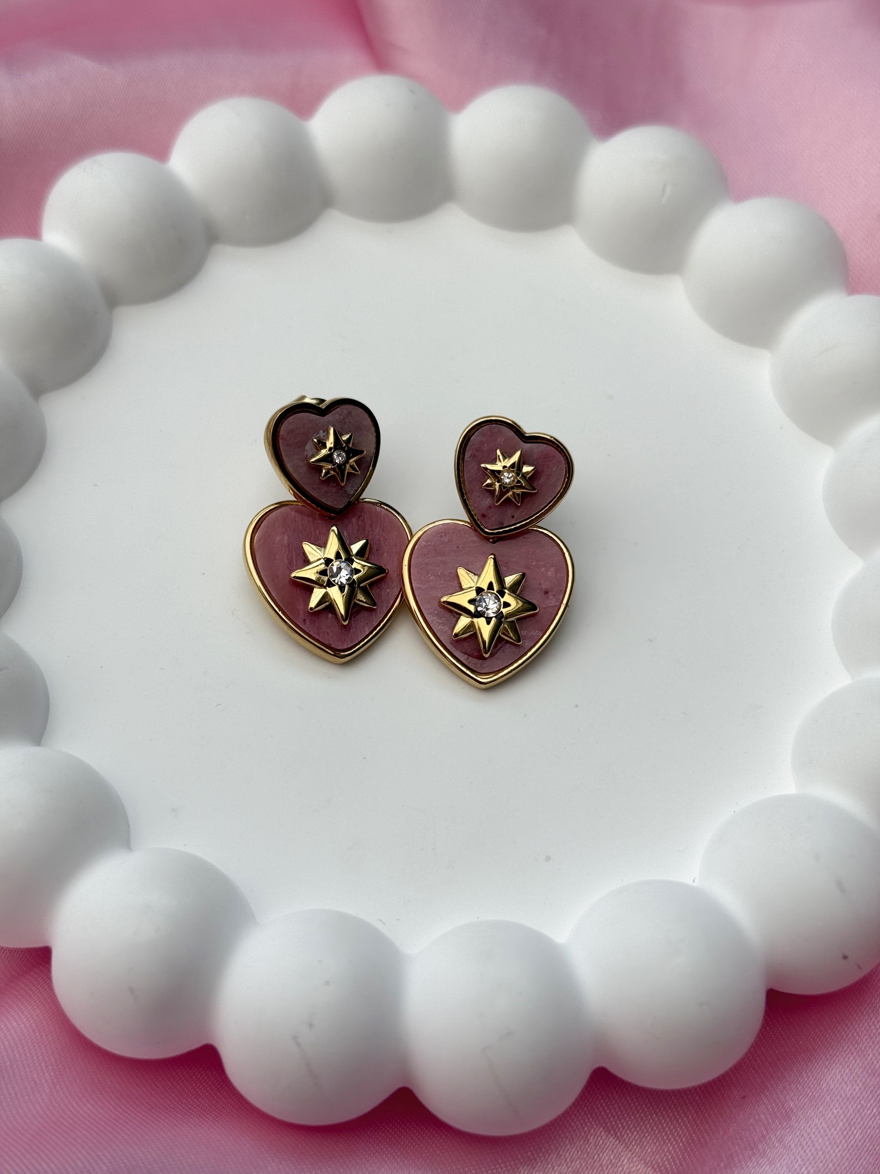 Earrings - Heart with Stars - Pink