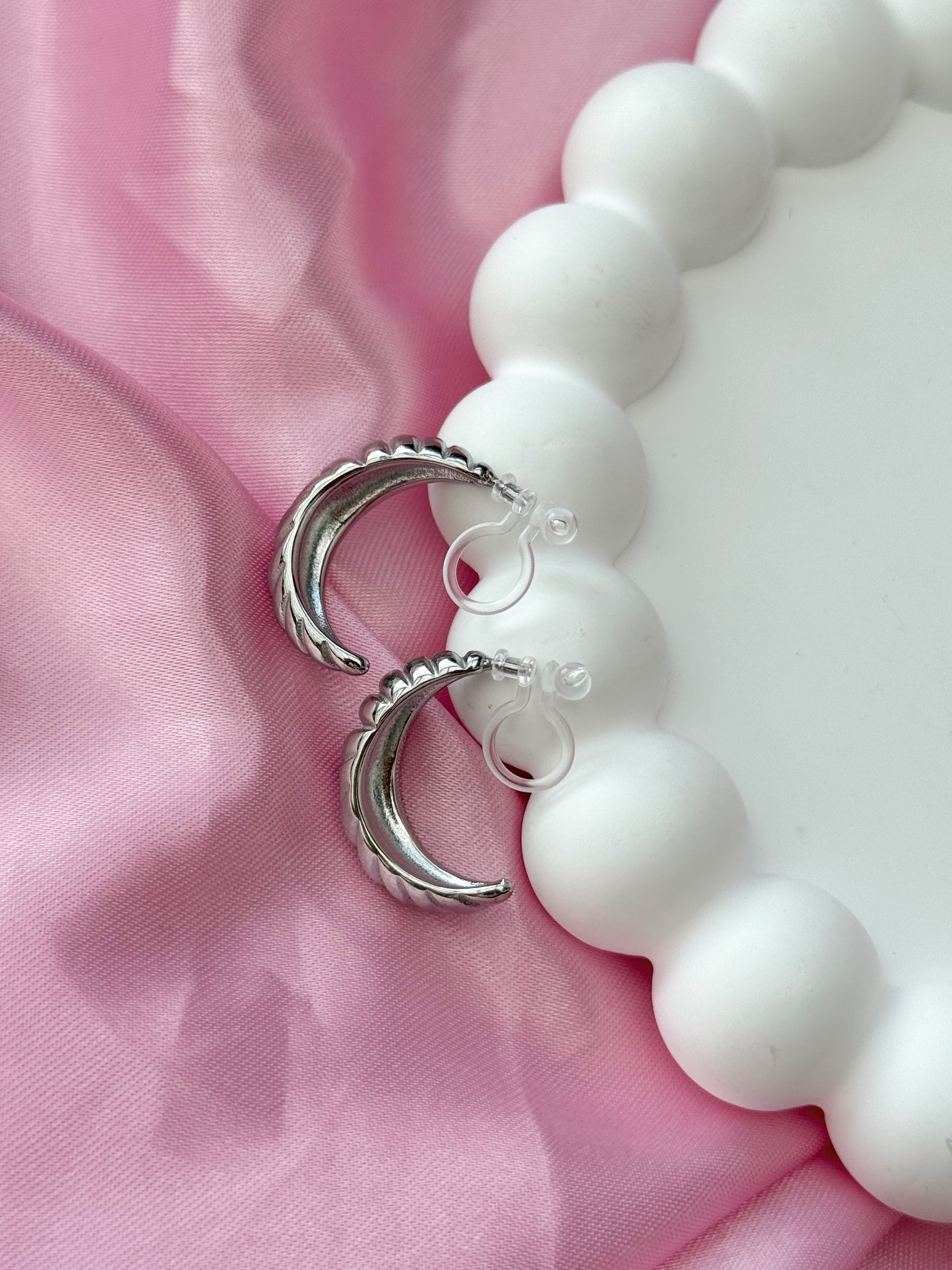 Clip on Earrings - Croissant Si Vouis Plait - Silver