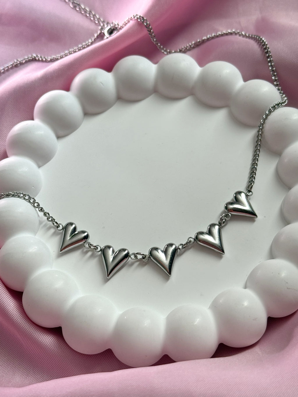 Necklace- 5 hearts - Silver