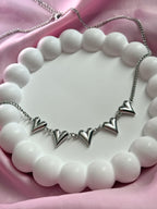 Necklace- 5 hearts - Silver