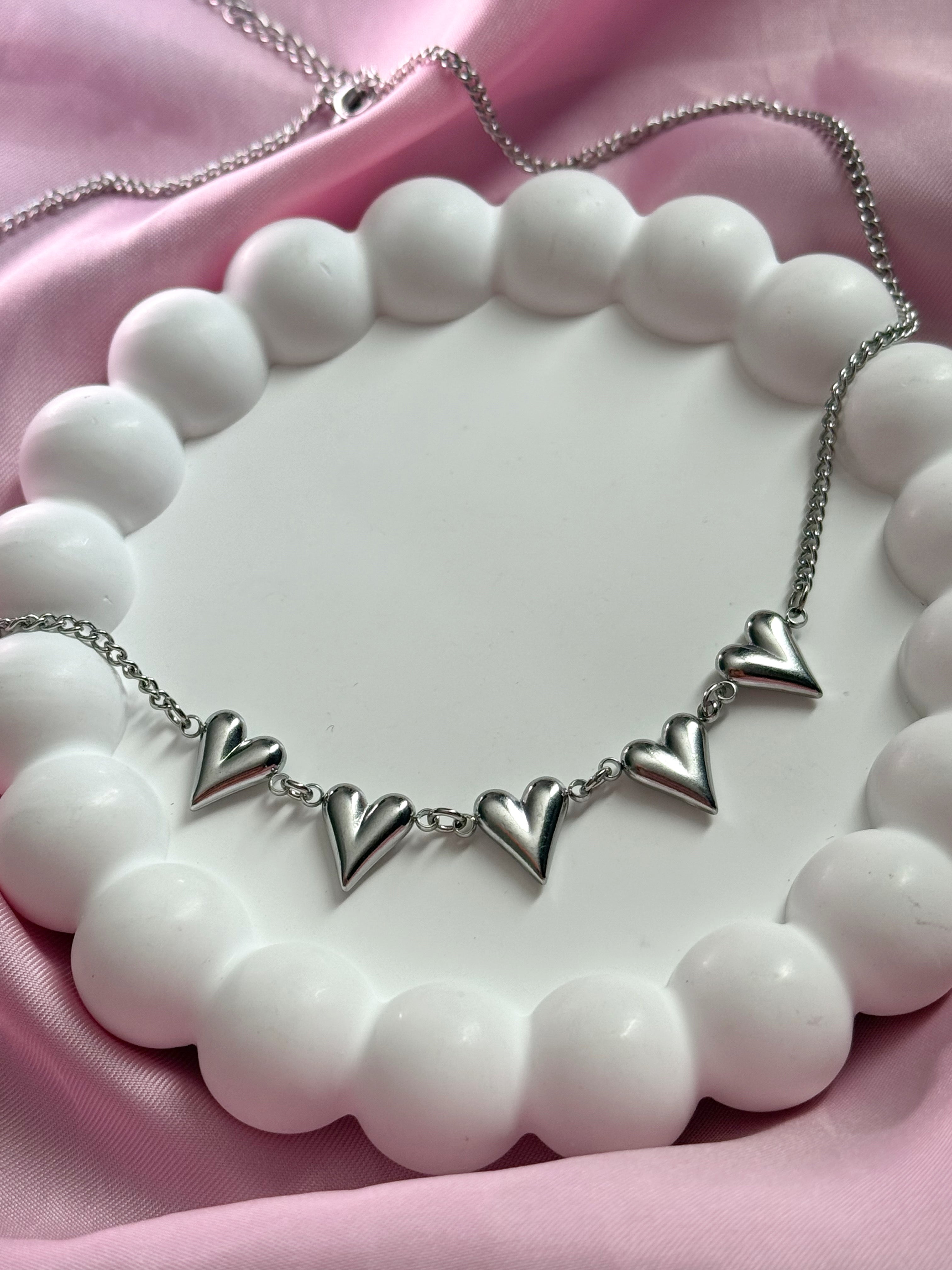 Necklace- 5 hearts - Silver