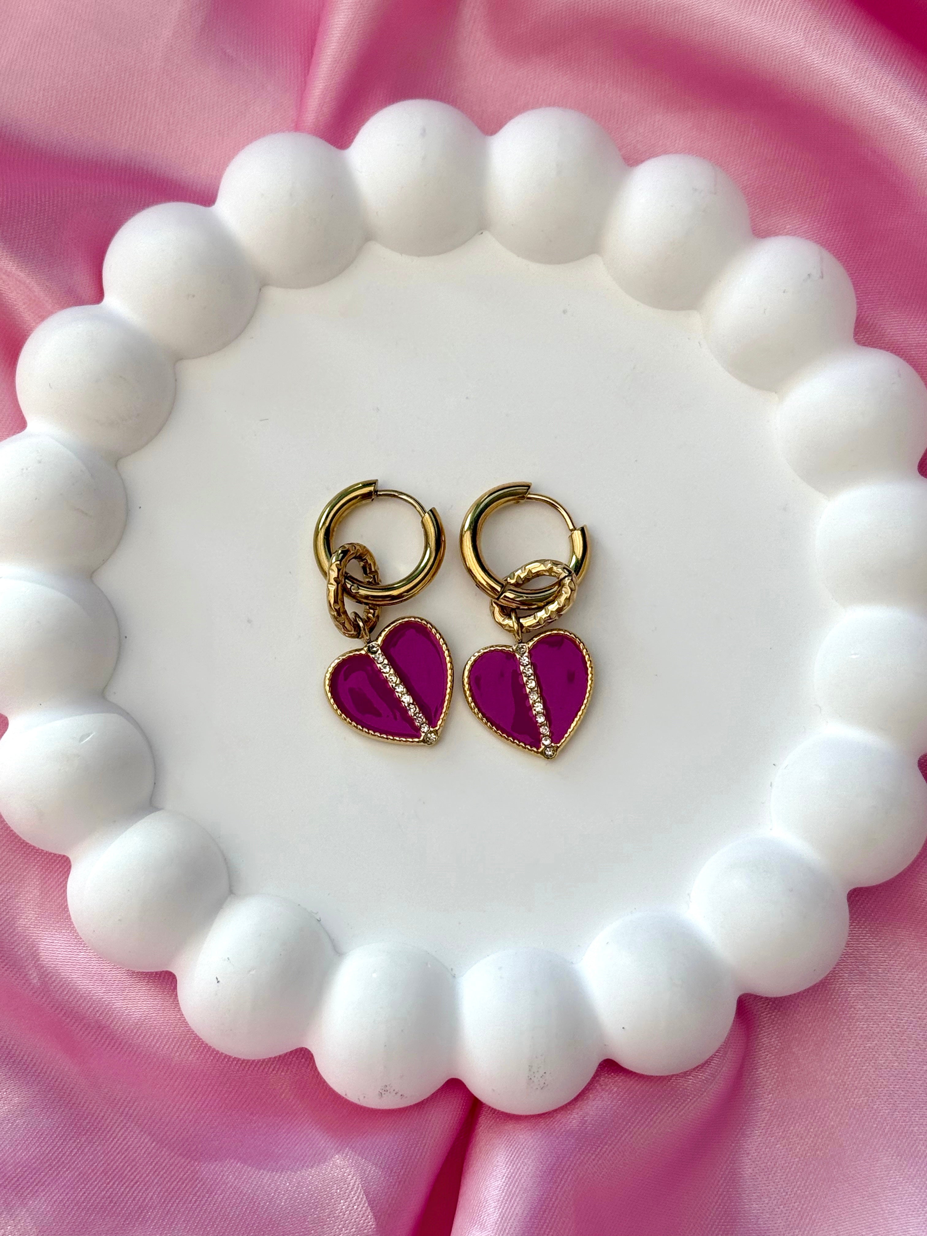 Earrings - Pink Heart Zirconia