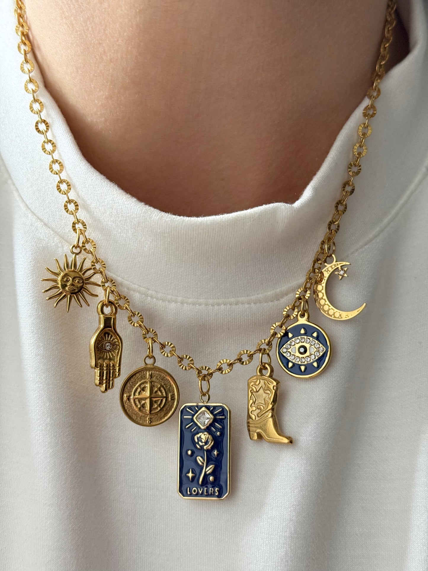 Charm Necklace - Blue Rose