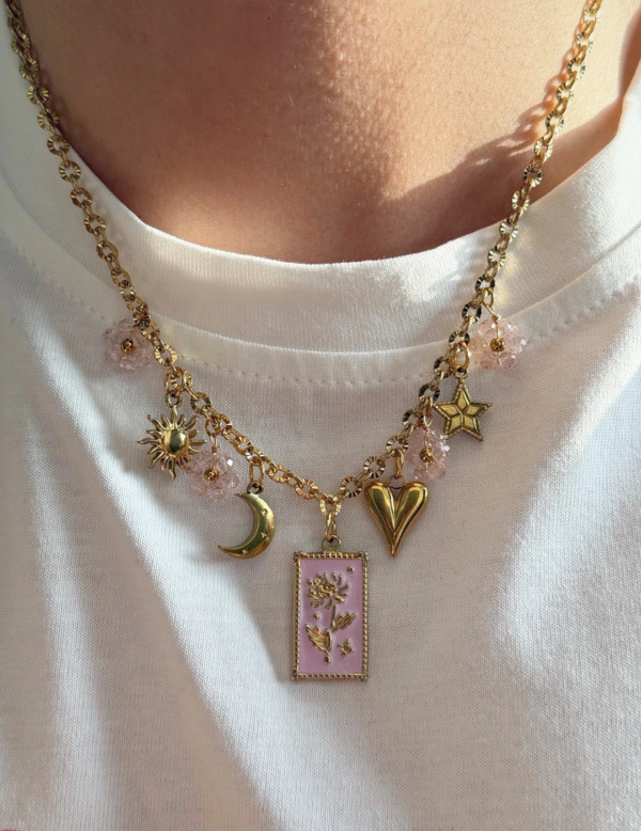 Charm Necklace - Pink Flower Love