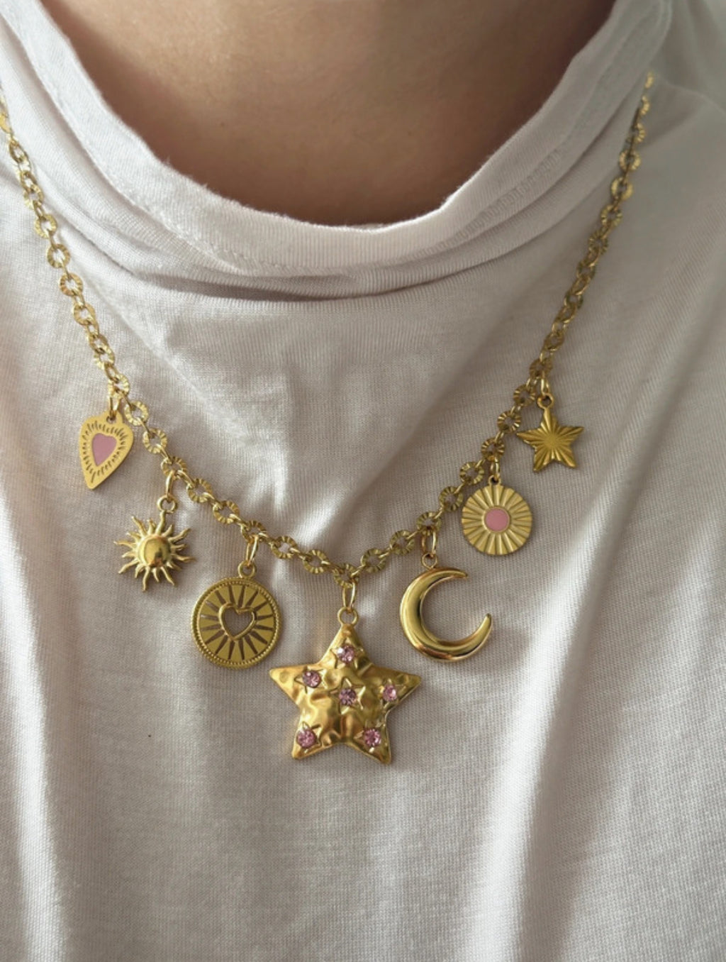 Charm Necklace - Pink Star & Moon