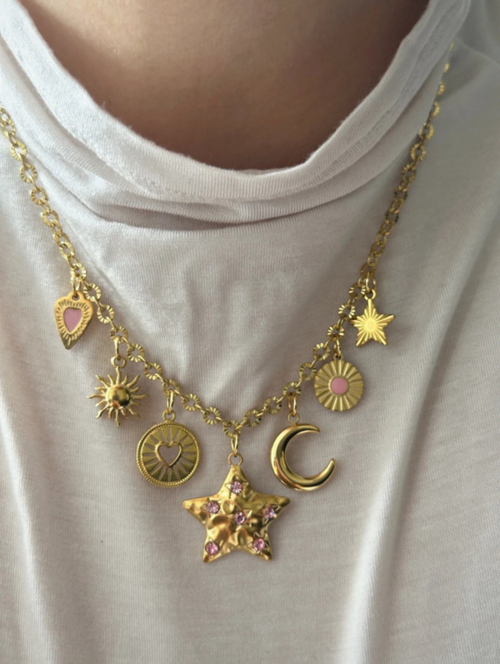 Charm Necklace - Pink Star & Moon