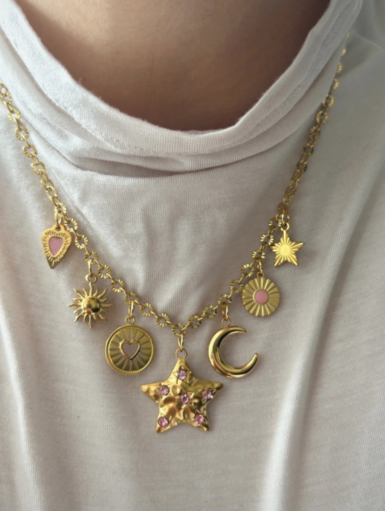 Charm Necklace - Pink Star & Moon