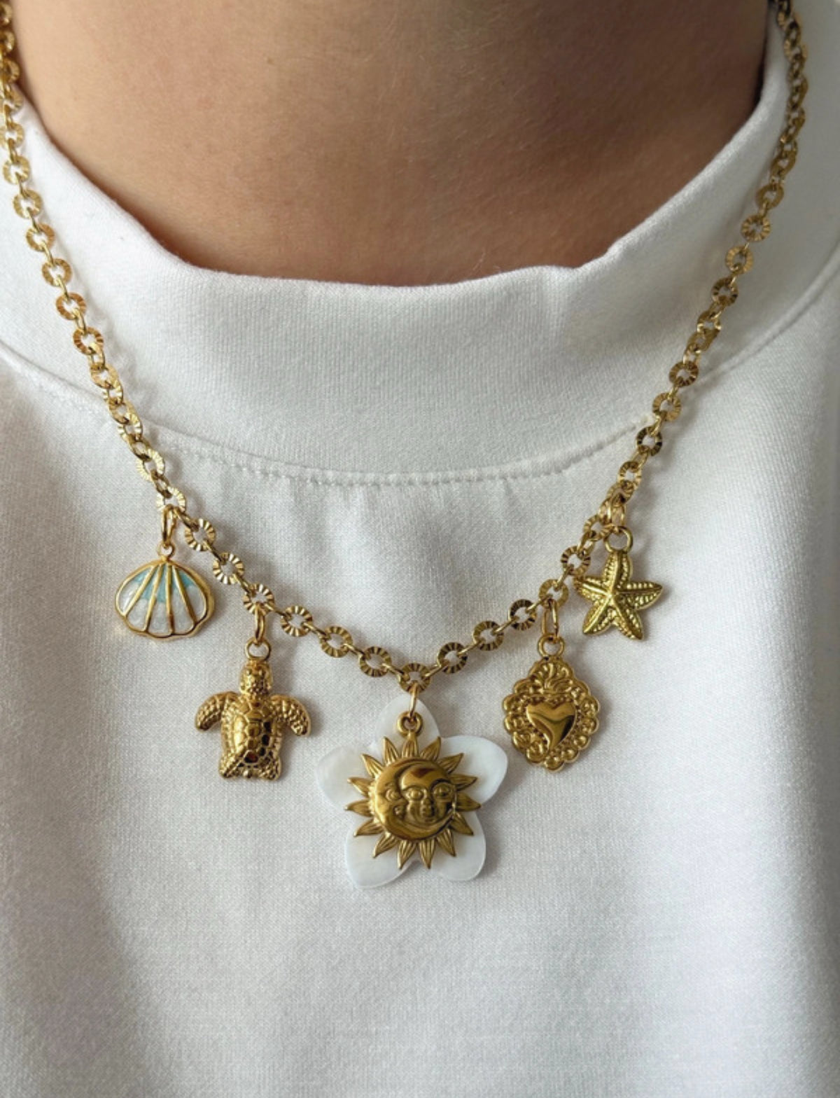 Charm Necklace - Sunset flower Turquoise