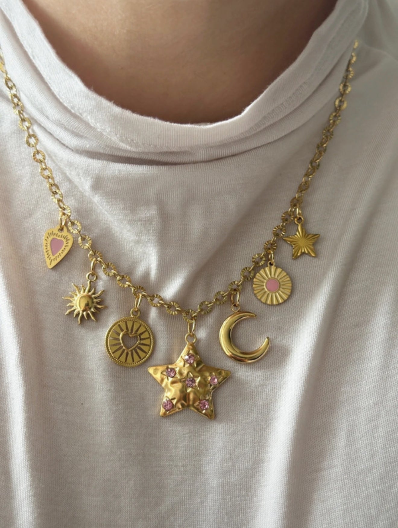Charm Necklace - Pink Star & Moon