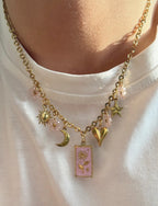 Charm Necklace - Pink Flower Love