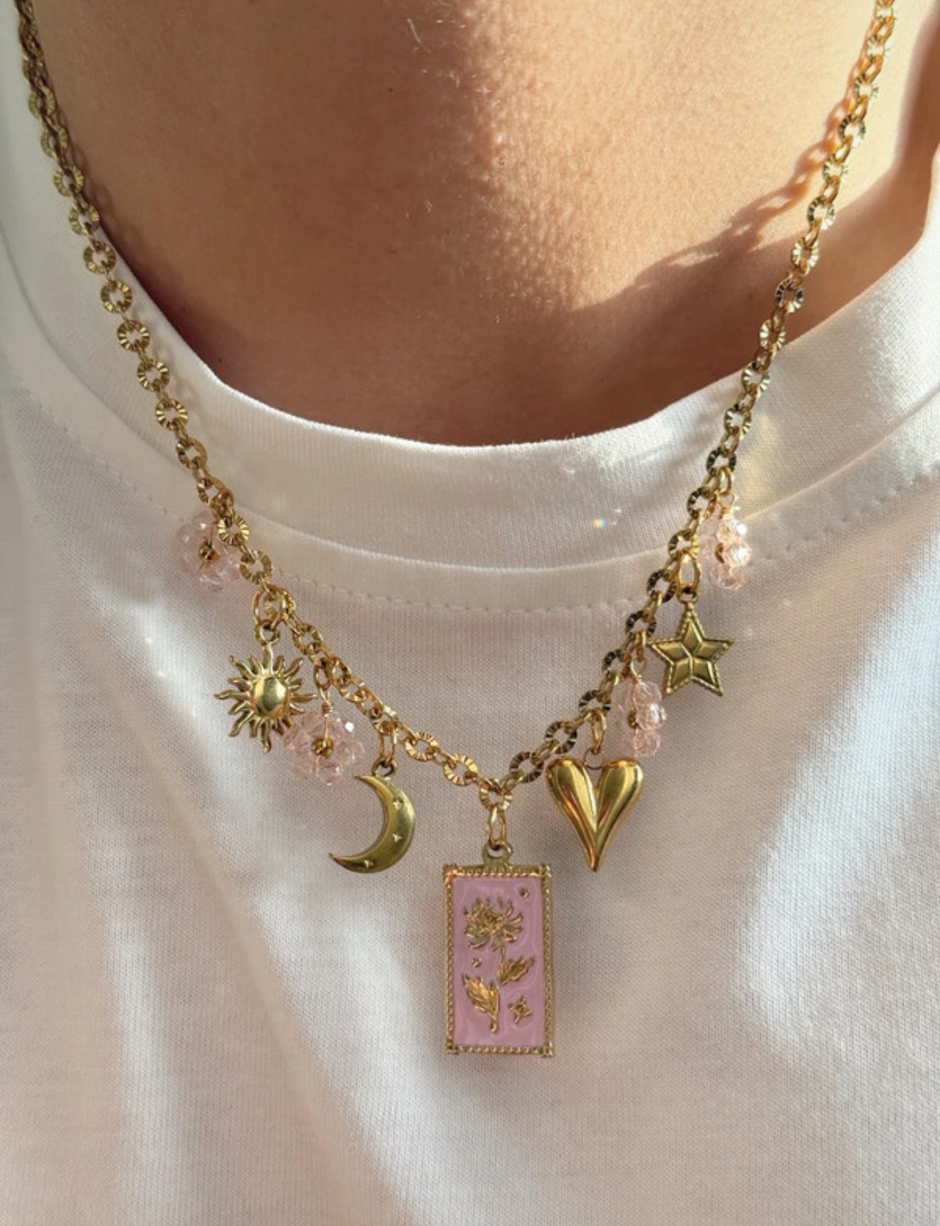 Charm Necklace - Pink Flower Love