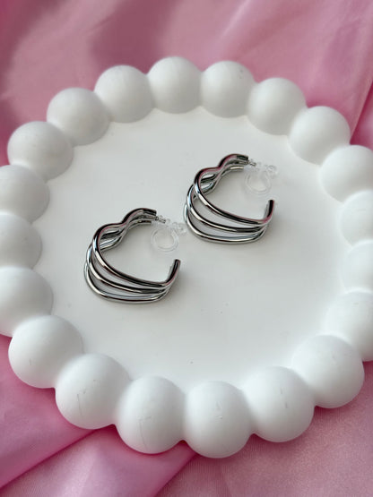 Clip on Earrings - Heart Shape - Silver