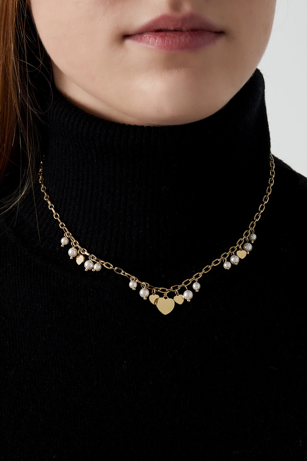 Necklace - Hearts Pearl - Silver