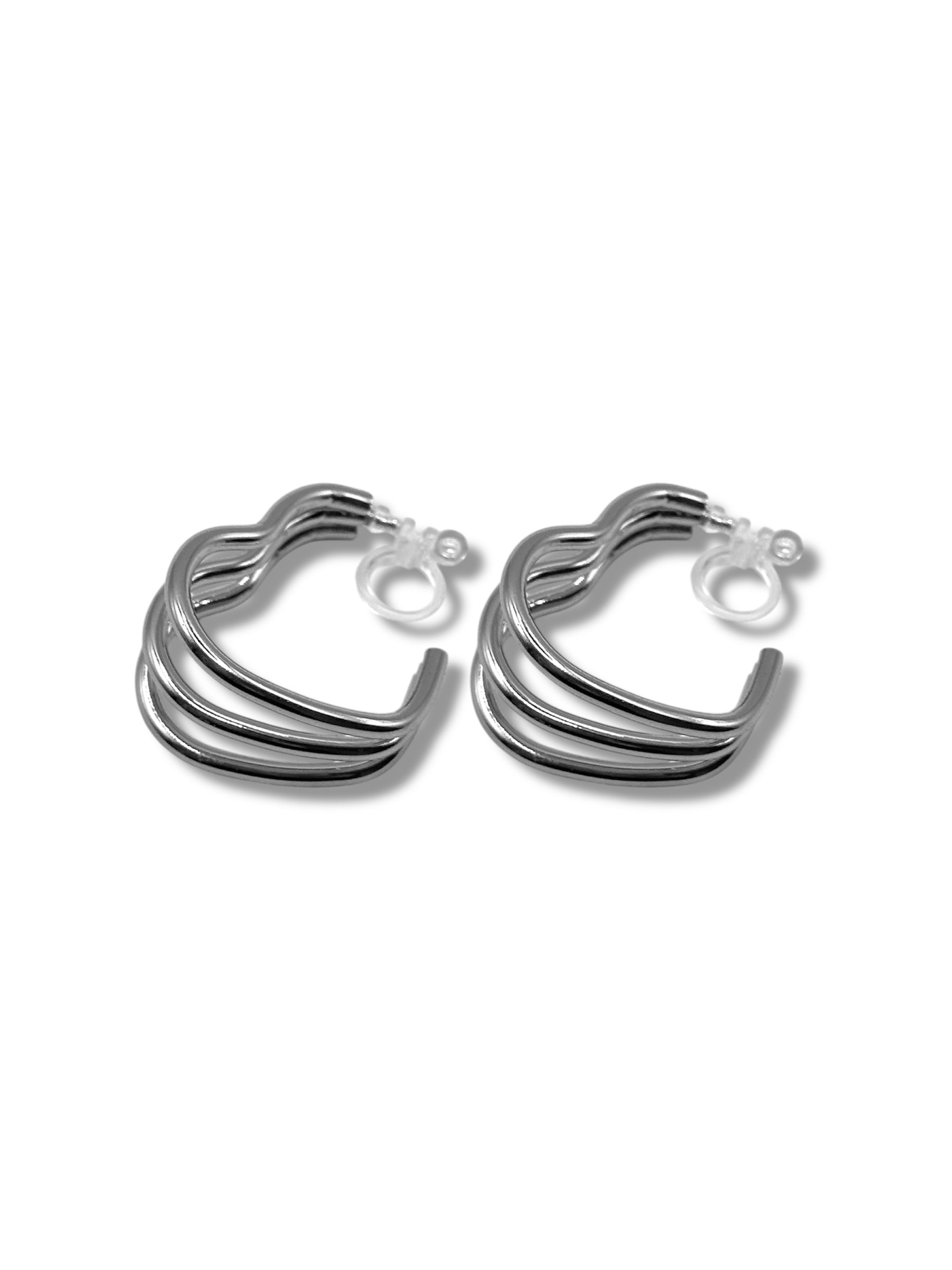 Clip on Earrings - Heart Shape - Silver