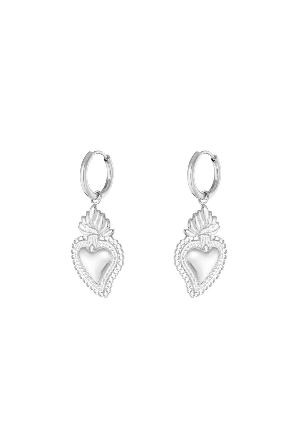 Earrings - Flaming Heart - Silver