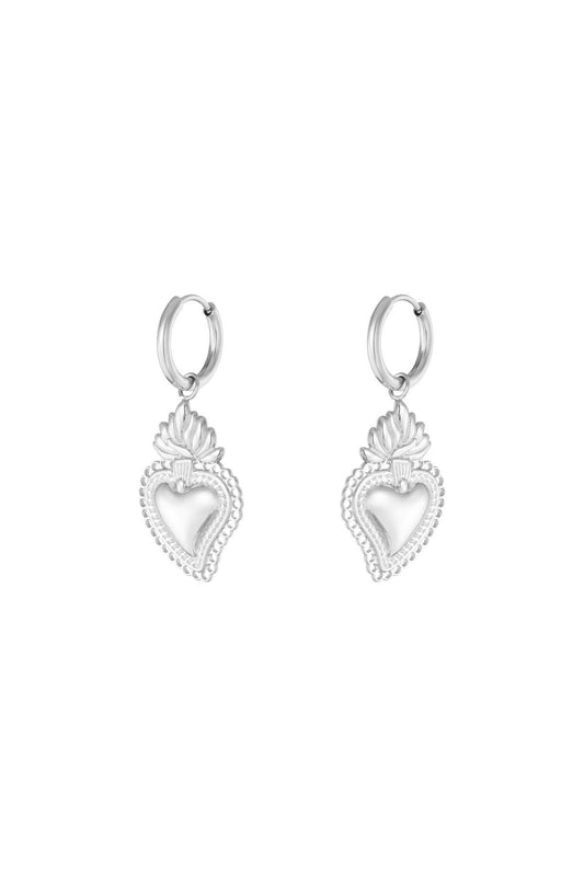 Earrings - Flaming Heart - Silver