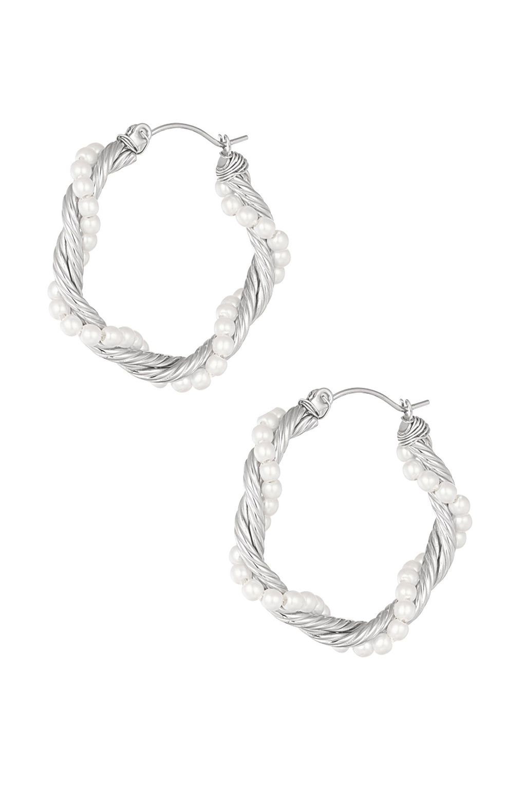 Earrings - Pearl Hoops - Silver