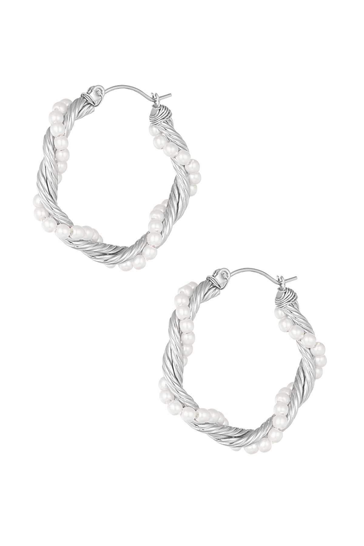 Earrings - Pearl Hoops - Silver
